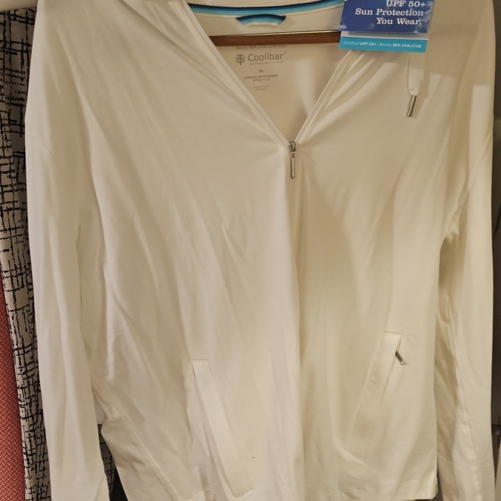 Coolibar White UPF Zip Hoodie with Pockets